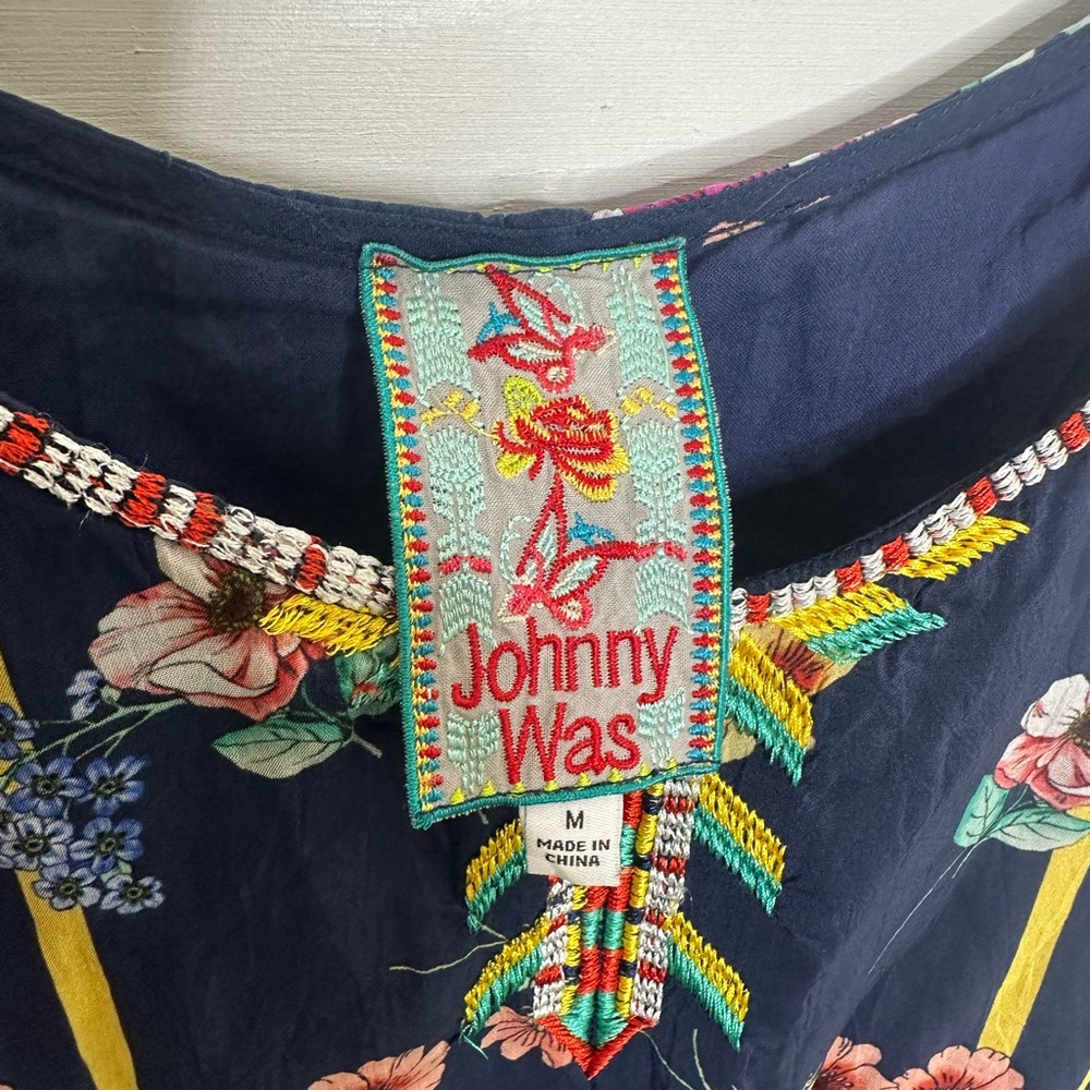 Johnny Was Embroidered Boho Maxi Jumper Dress Navy Blue Floral Rayon Size Medium - Picture 4 of 7